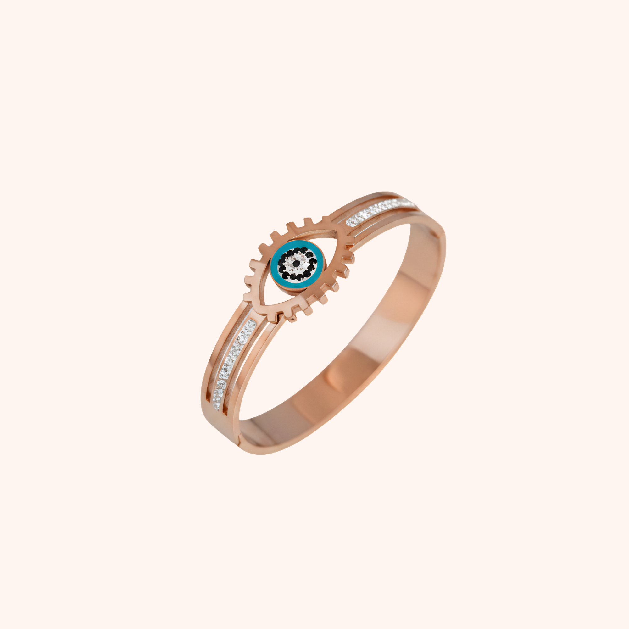 Rose Gold Evil Eye Crystal Bracelet – Elegant Protective Design