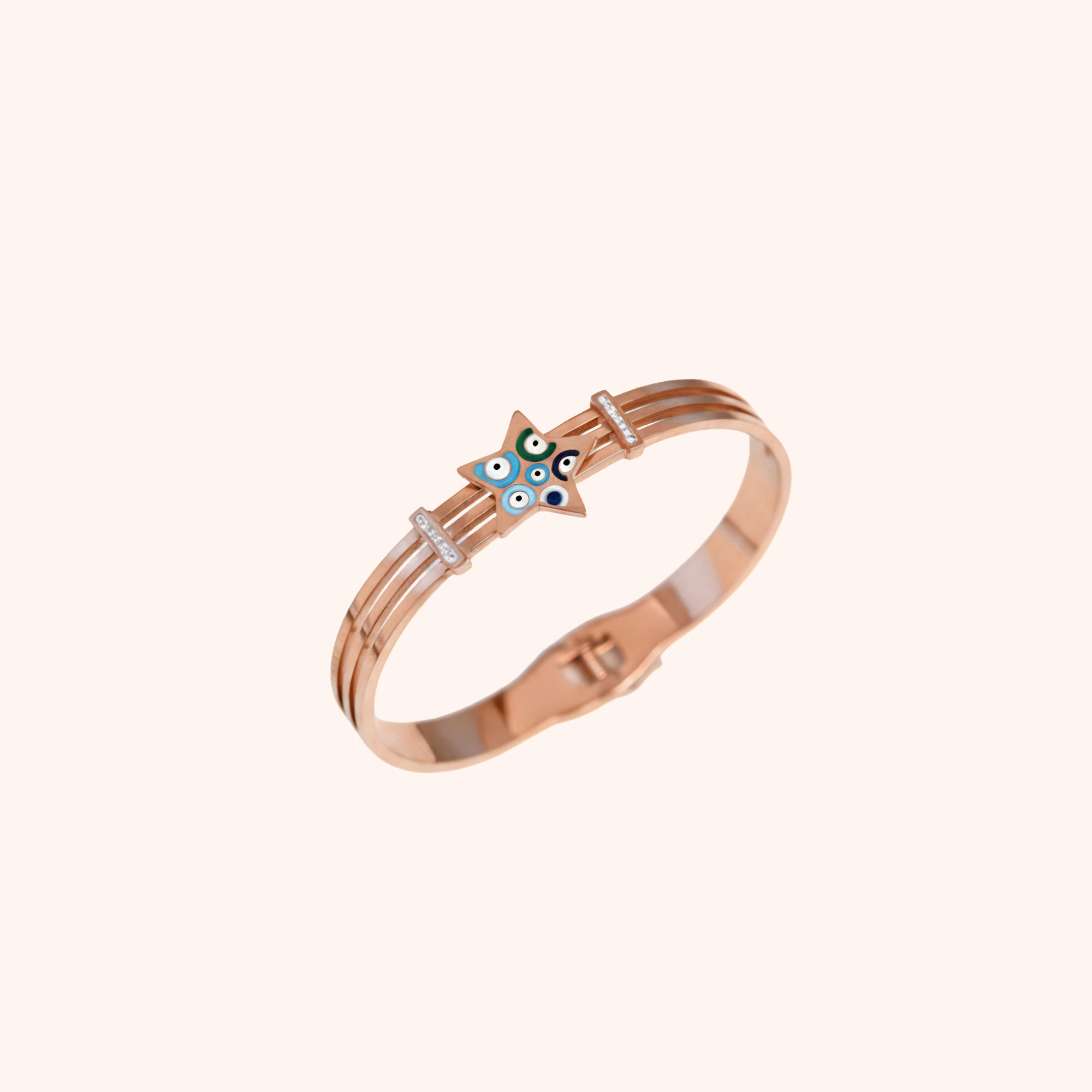 Rose Gold Star Evil Eye Bracelet – Stylish Protection Cuff