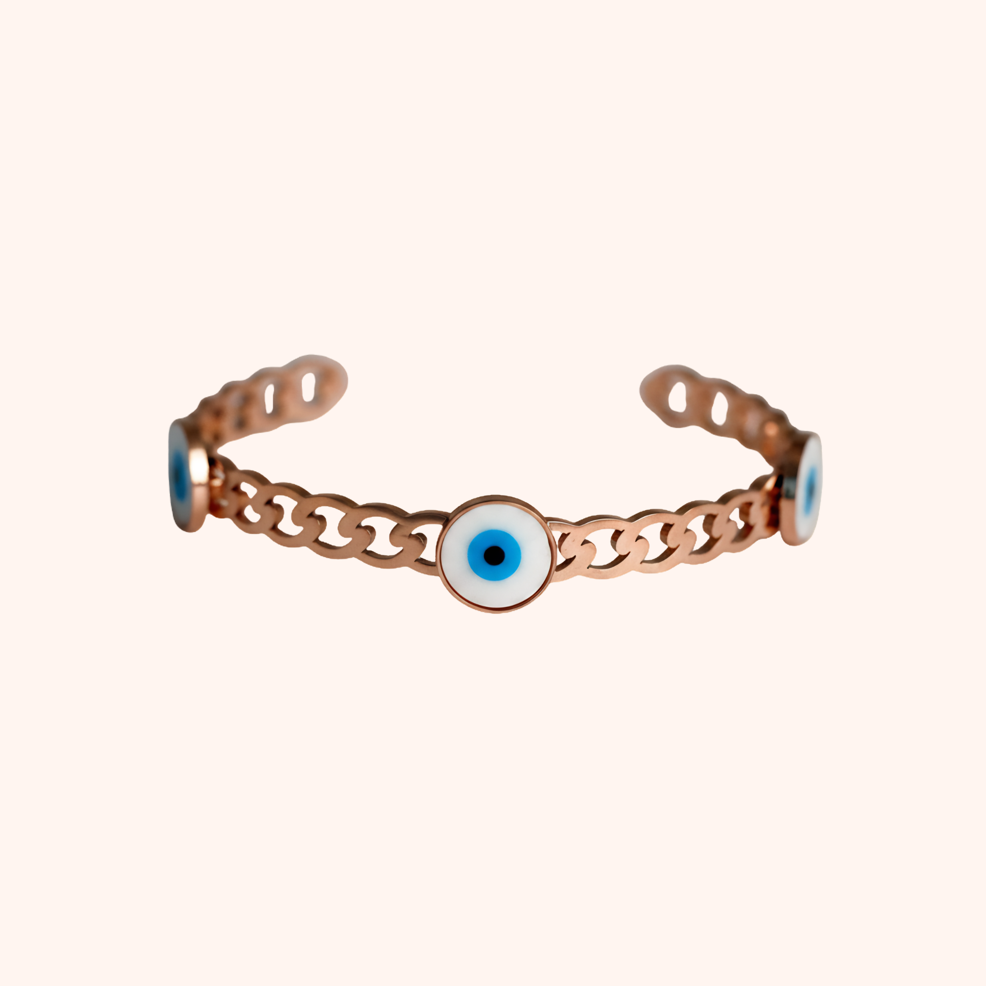 Rose Gold Evil Eye Open Cuff Bracelet – Trendy Protection Design
