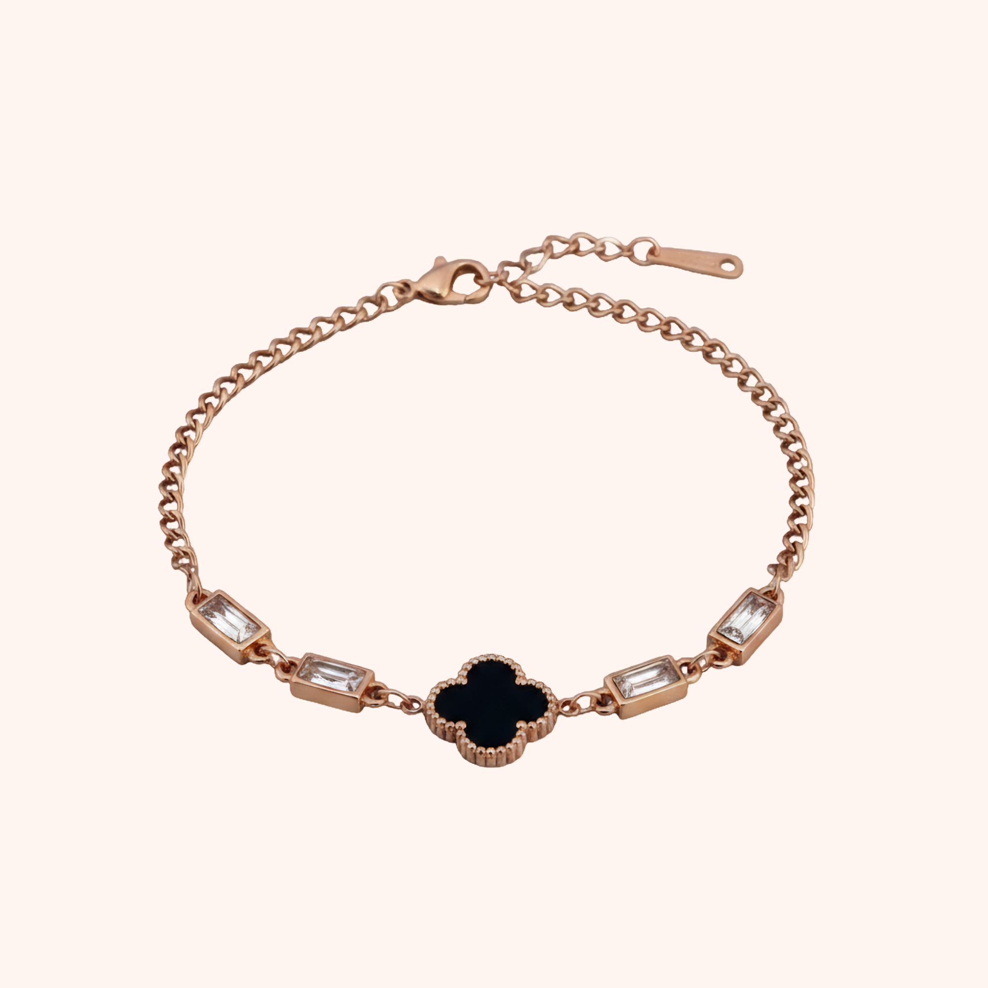 Rose Gold Clover Crystal Bracelet – Elegant Minimal Charm
