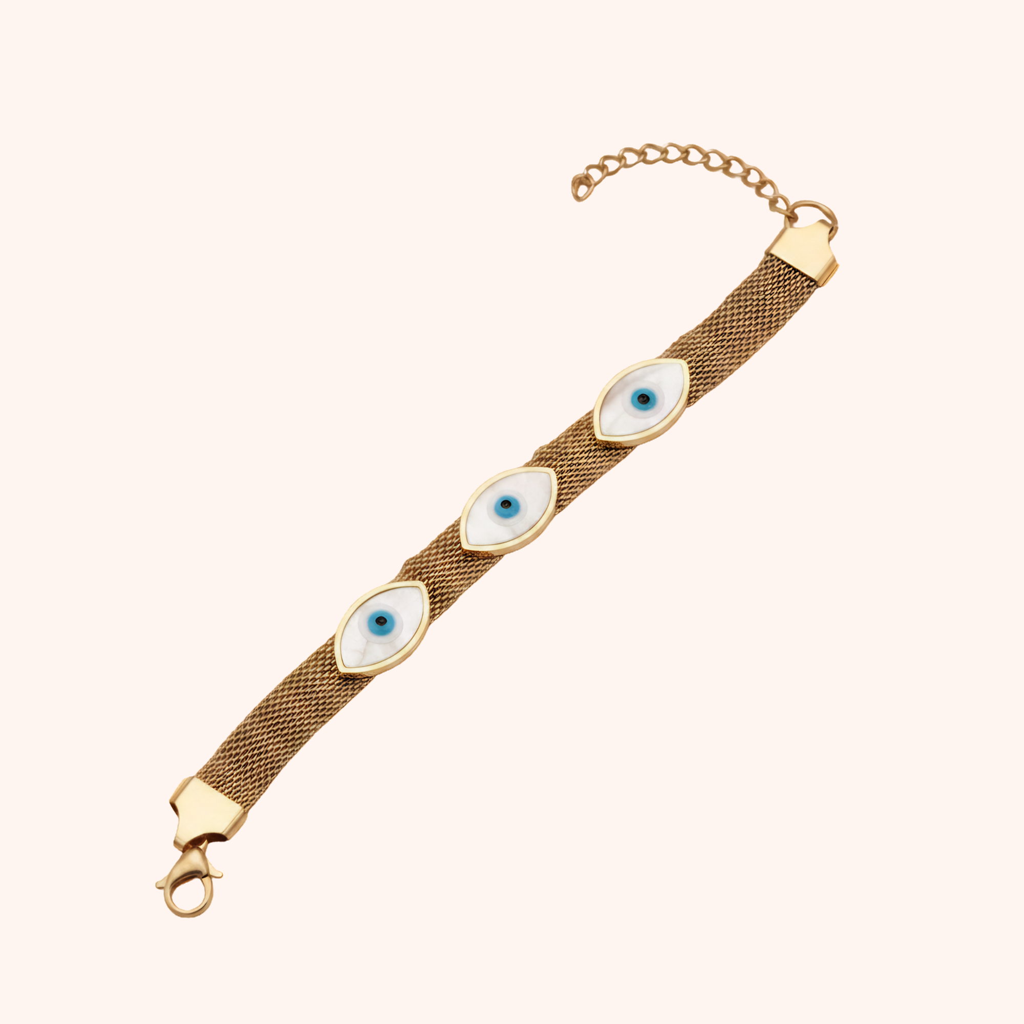 Rose Gold Triple Evil Eye Bracelet – Anti Tarnish Mesh Chain Design