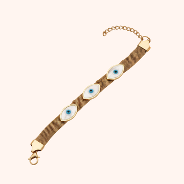 Rose Gold Triple Evil Eye Bracelet – Anti Tarnish Mesh Chain Design