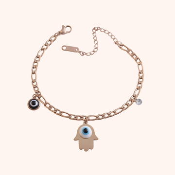 Rose Gold Hamsa Evil Eye Bracelet – Protective Charm Chain