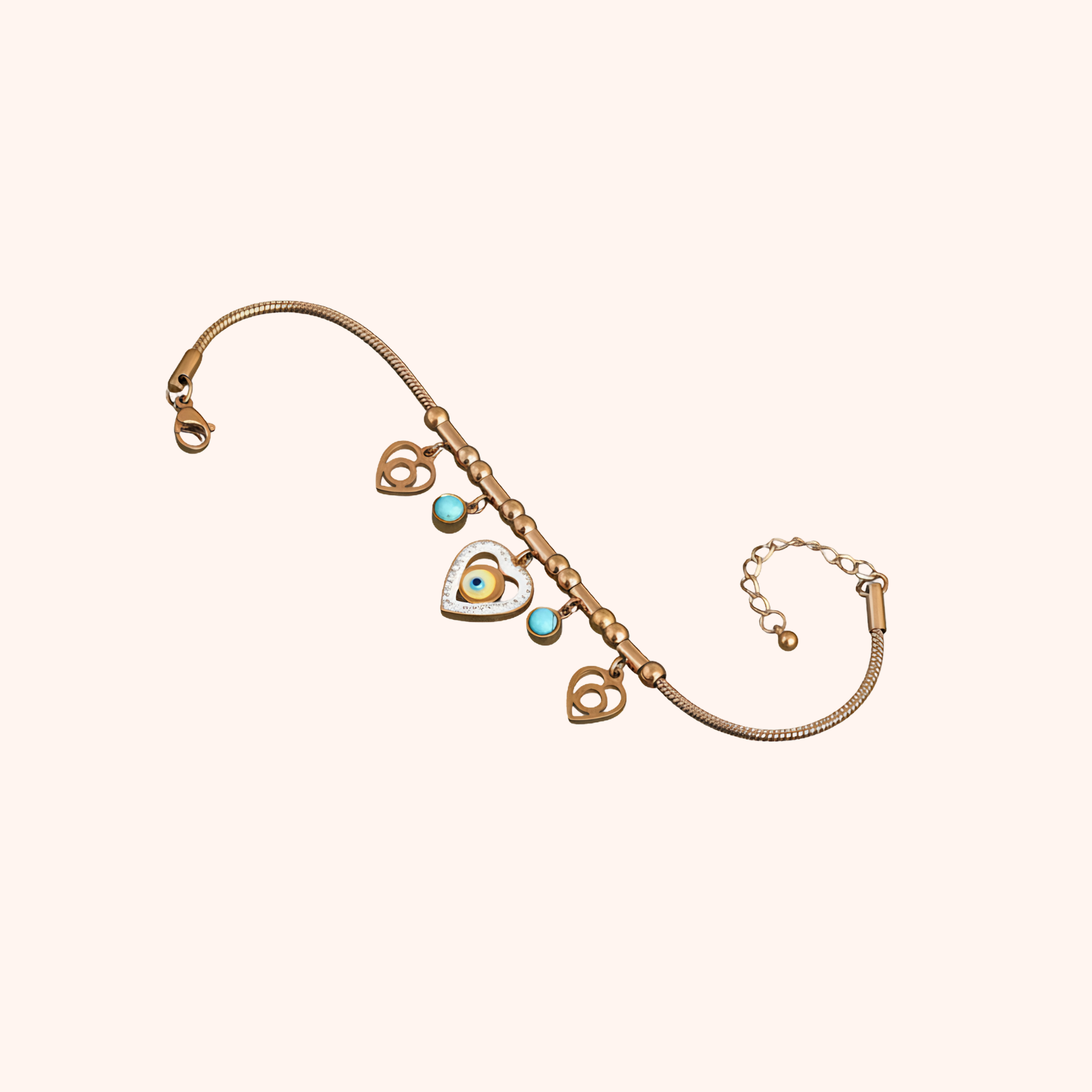Rose Gold Evil Eye Heart Charm Bracelet – Trendy Stylish Chain