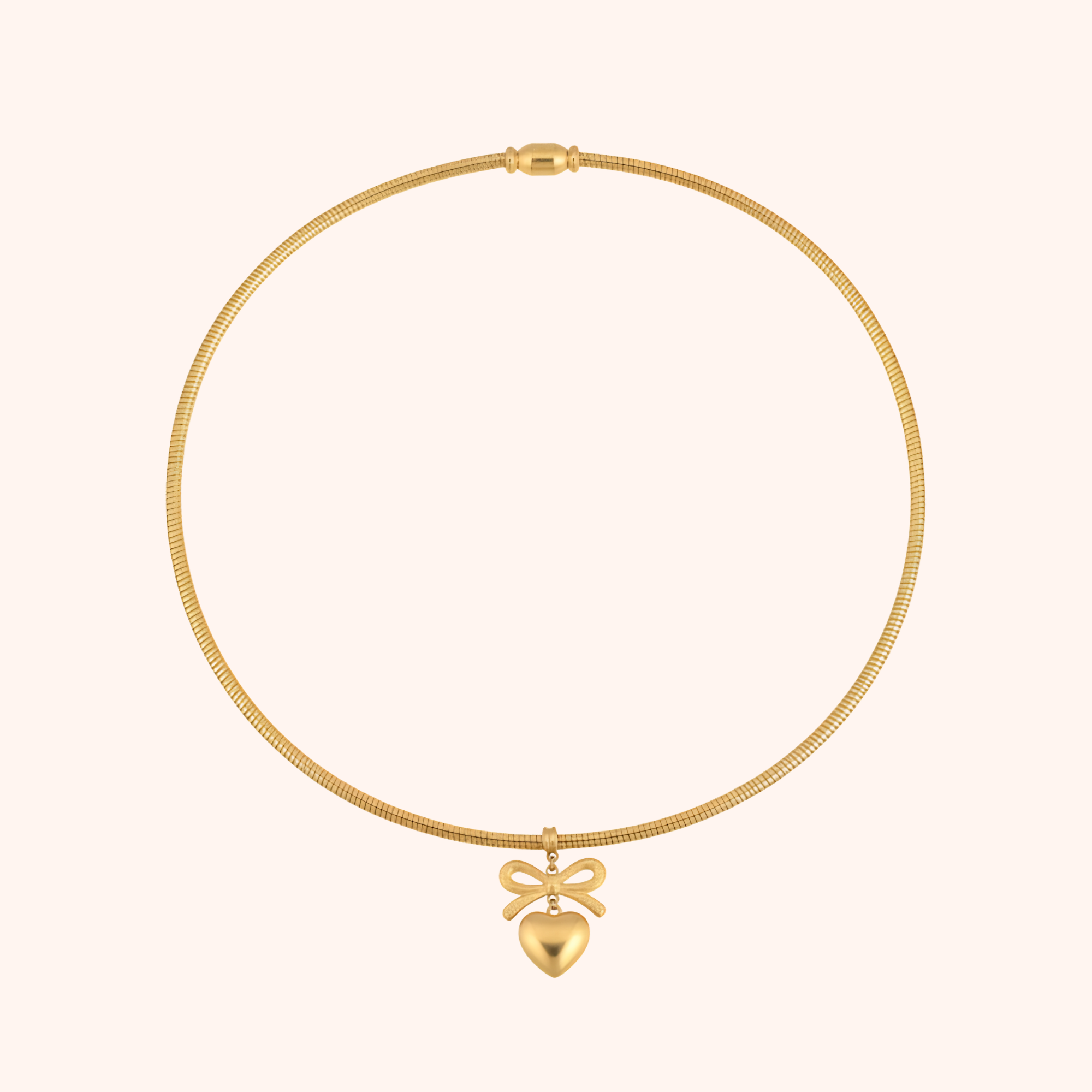 Bow & Heart Drop Pendant Necklace – Elegant Gold Minimal Chain