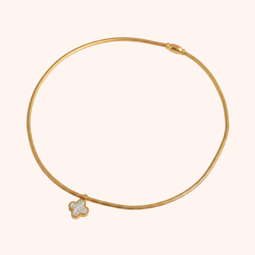White Crystal Clover Charm Necklace – Elegant Gold Chain