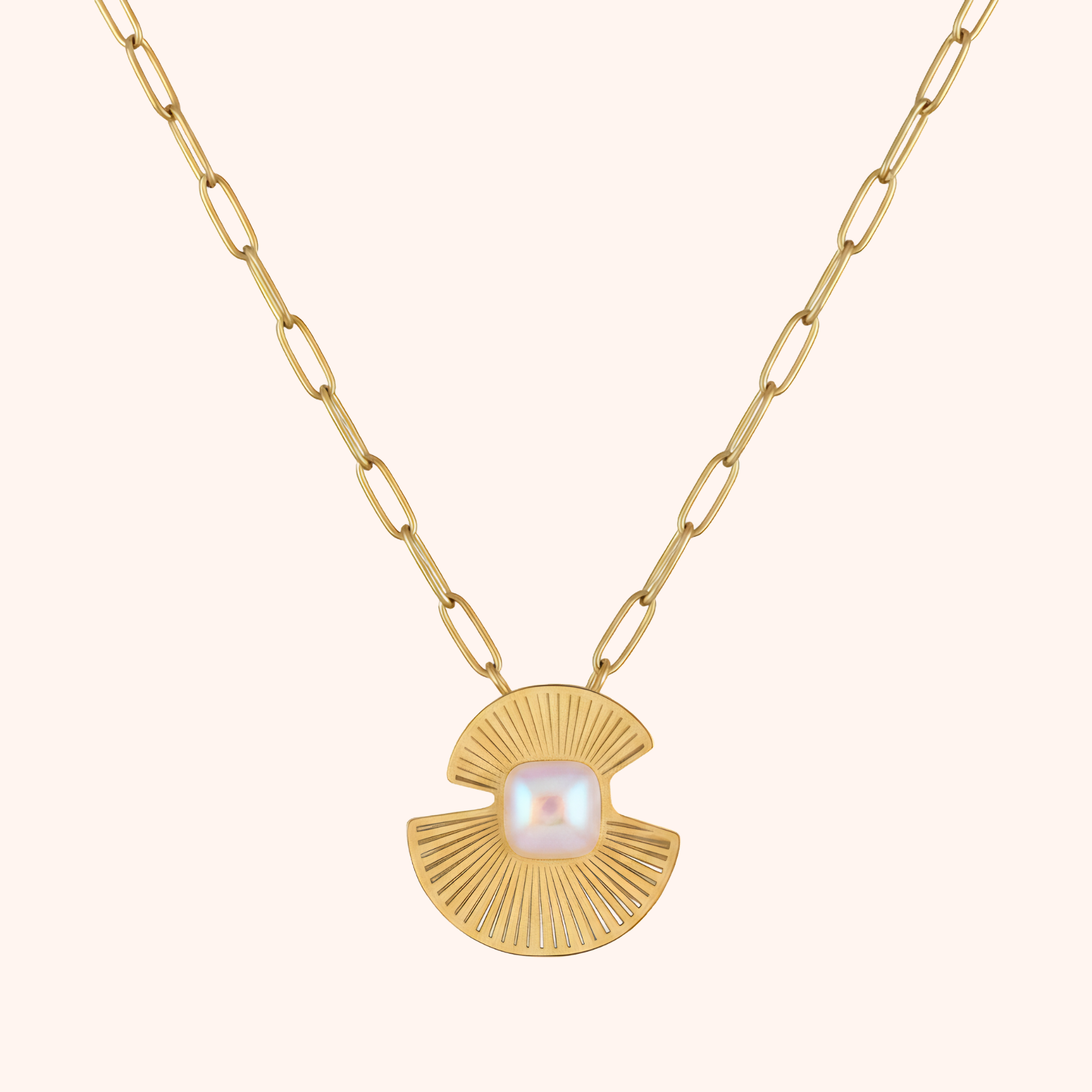 Gold Sunburst Pearl Pendant Necklace – Minimal Elegant Chain