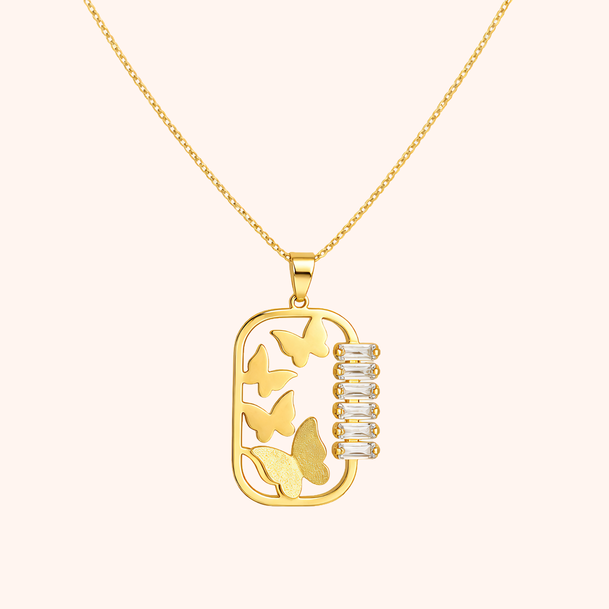 Gold Butterfly Crystal Bar Pendant Necklace – Elegant Statement Chain