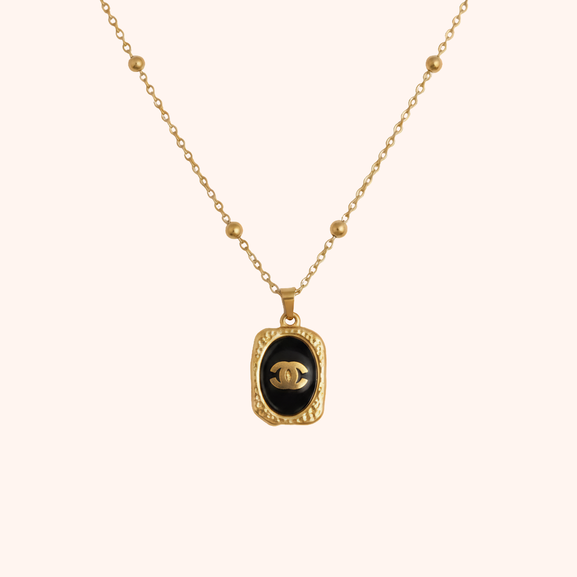 Vintage Black Enamel Pendant Necklace – Gold Statement Charm