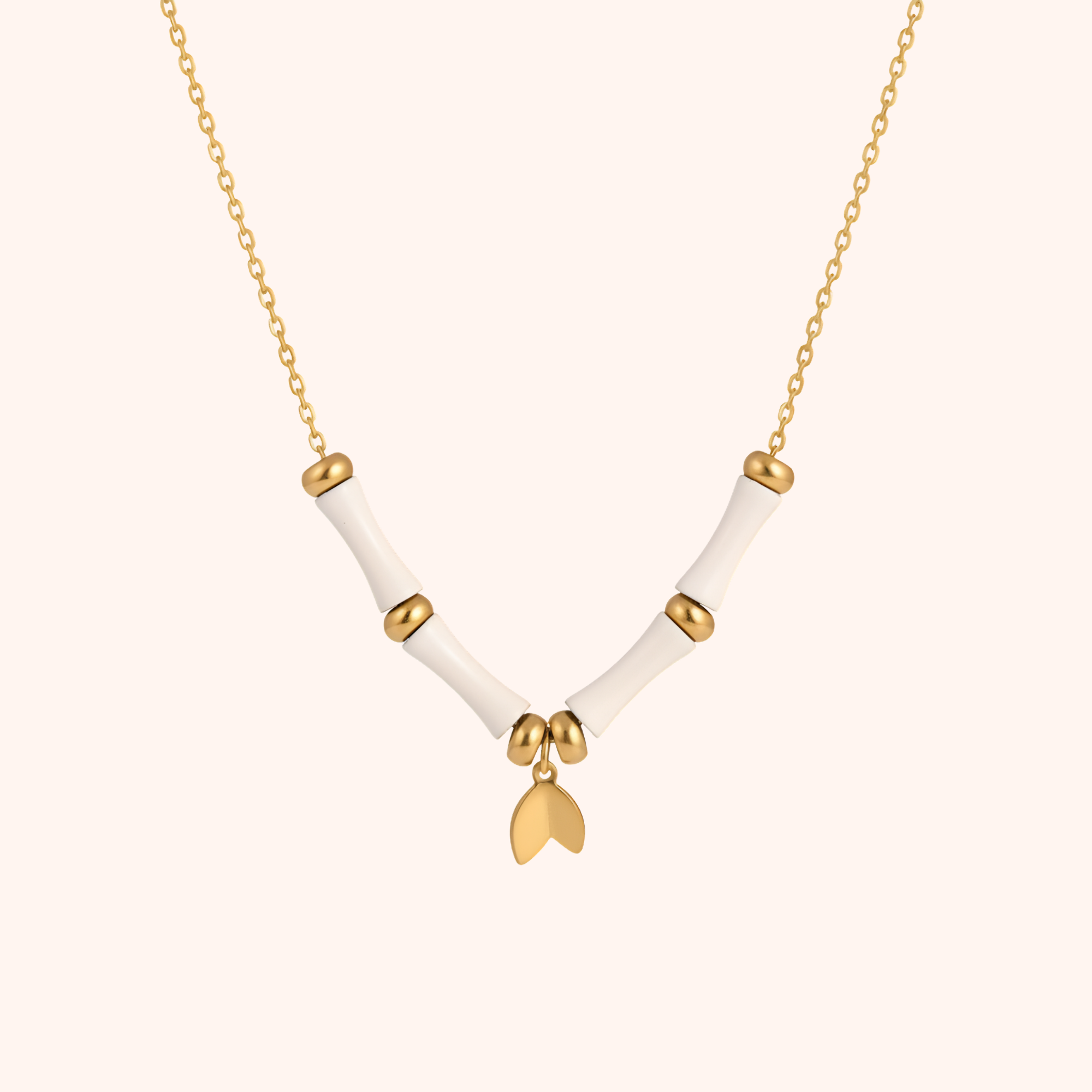 Gold & White Bamboo Style Pendant Necklace – Minimal Chic Design