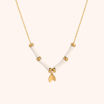 Gold & White Bamboo Style Pendant Necklace – Minimal Chic Design