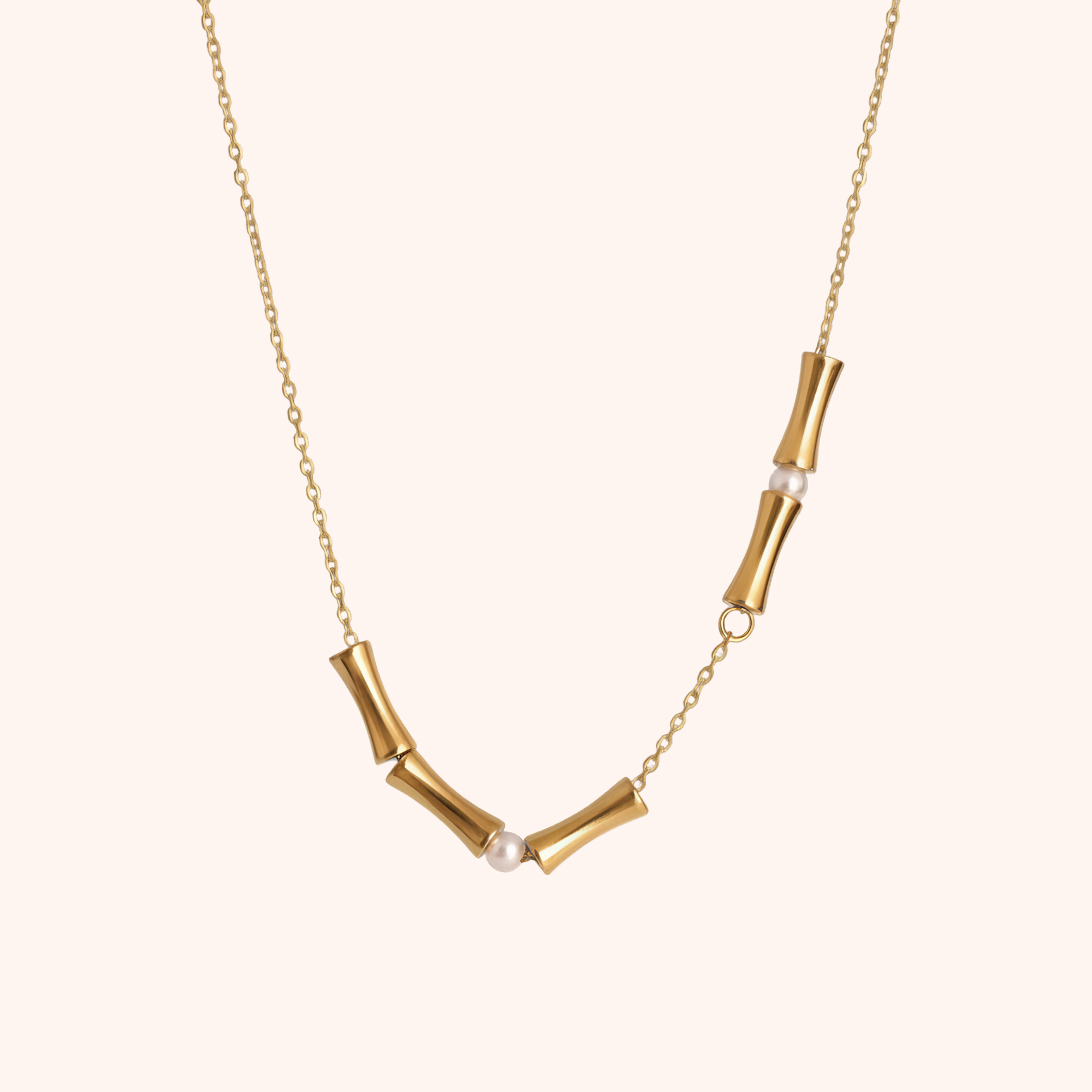 Bamboo Pearl Accent Necklace – Modern Gold Minimal