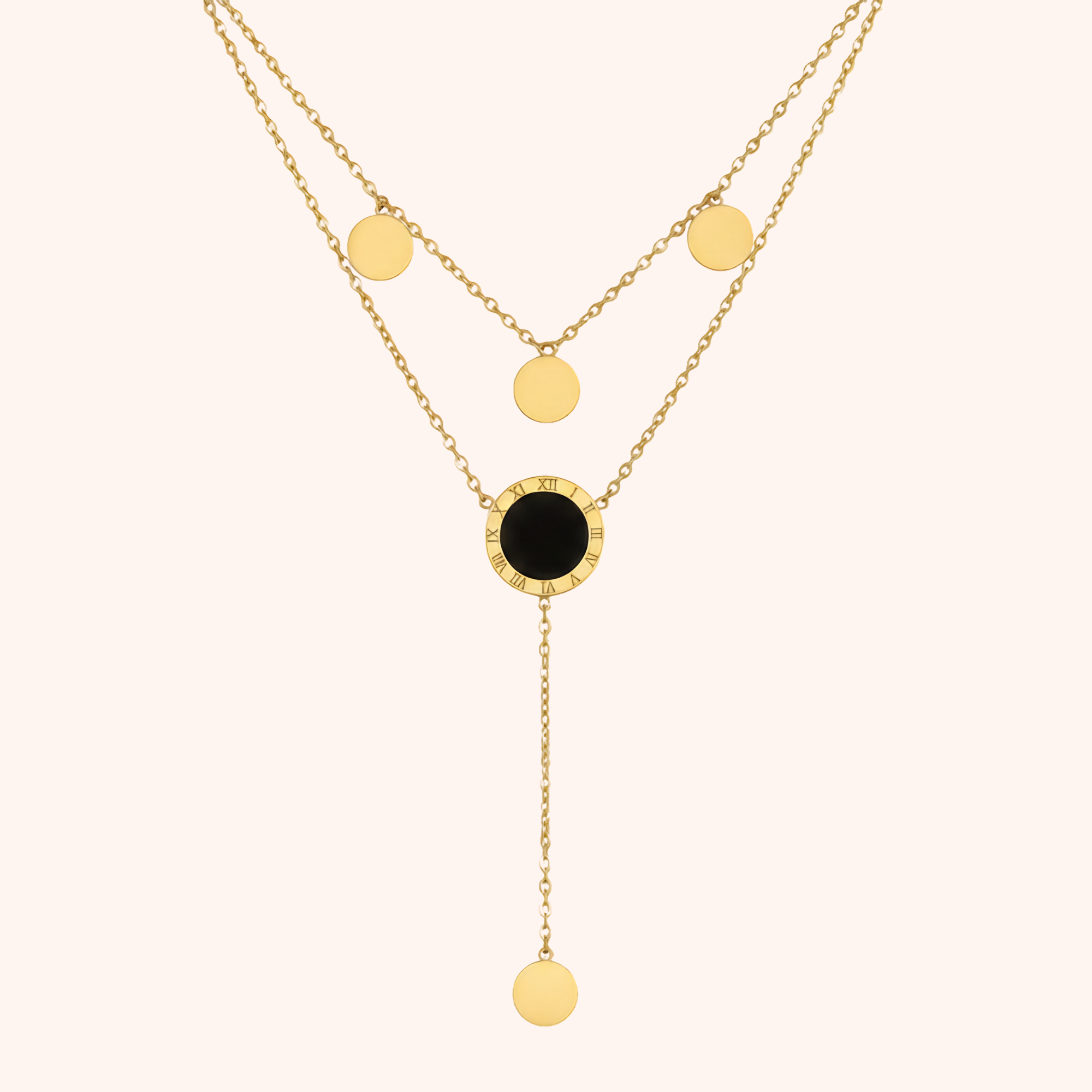 Layered Roman Disc Drop Necklace – Gold Minimal Statement