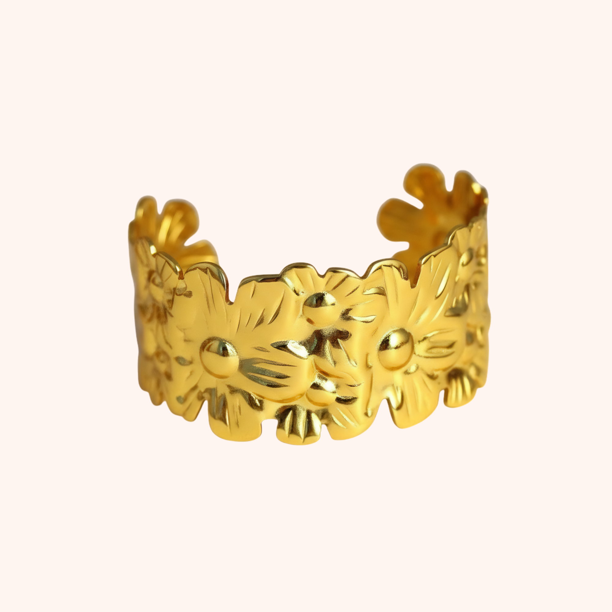 Gold Floral Engraved Cuff Bracelet – Vintage Statement Design