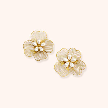 Floral Pearl Gold Earrings