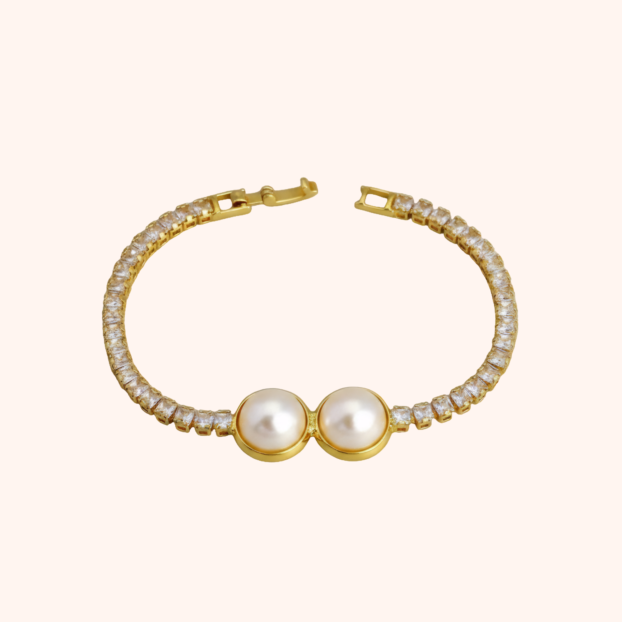 Gold Dual Pearl Crystal Bracelet – Elegant Anti Tarnish Chain Design