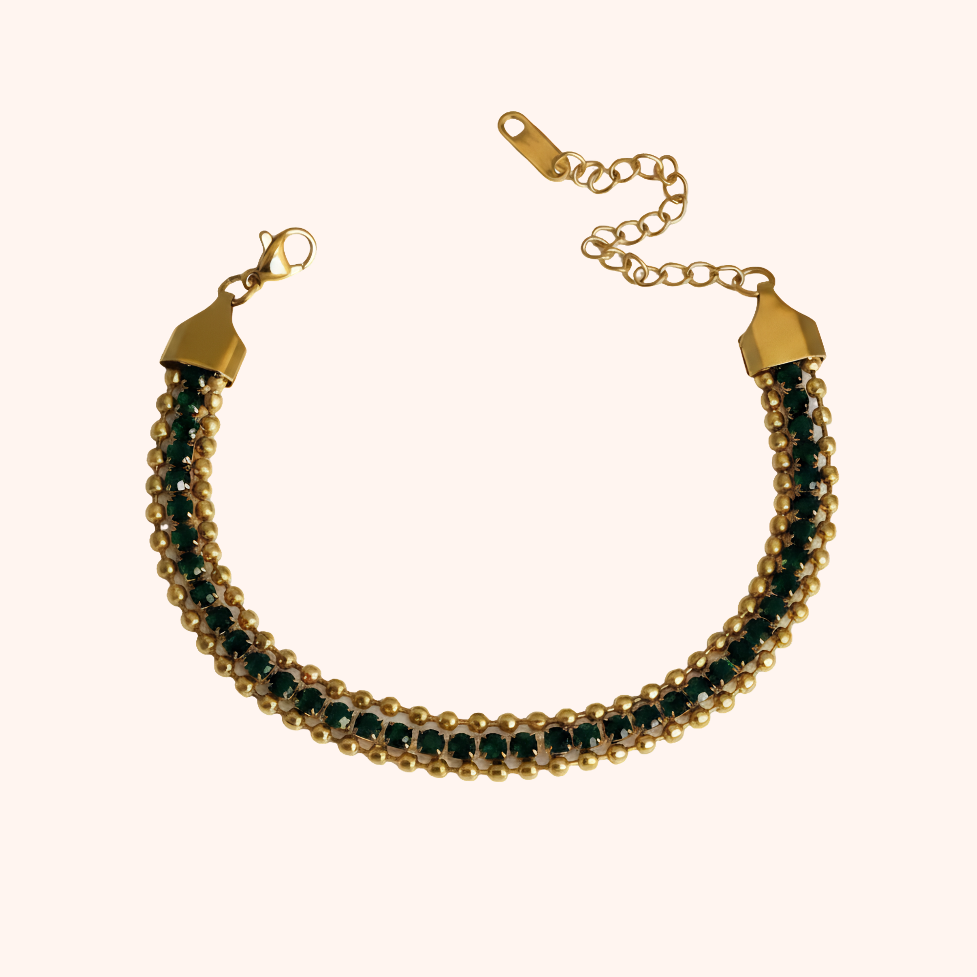 Gold Green Stone Double Layer Bracelet – Anti Tarnish Elegant Design